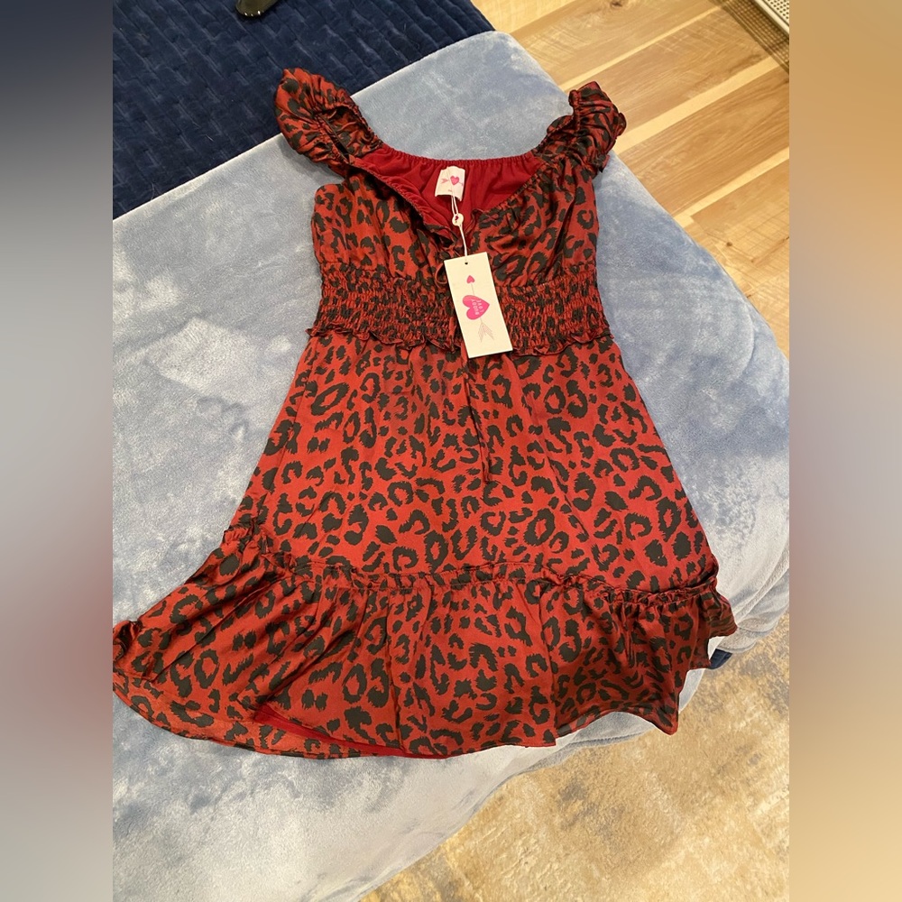 Red cheetah, print dress. Great for Valentine's Day.